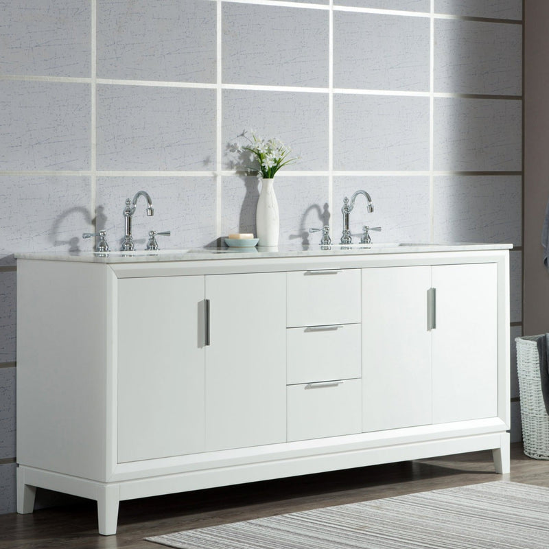 Water Creation Elizabeth 72" Double Sink Carrara White Marble Vanity in Pure White with Matching Mirror(s) and F2-0012-01-TL Lavatory Faucet(s) VEL072CWPW45 - Model Bath