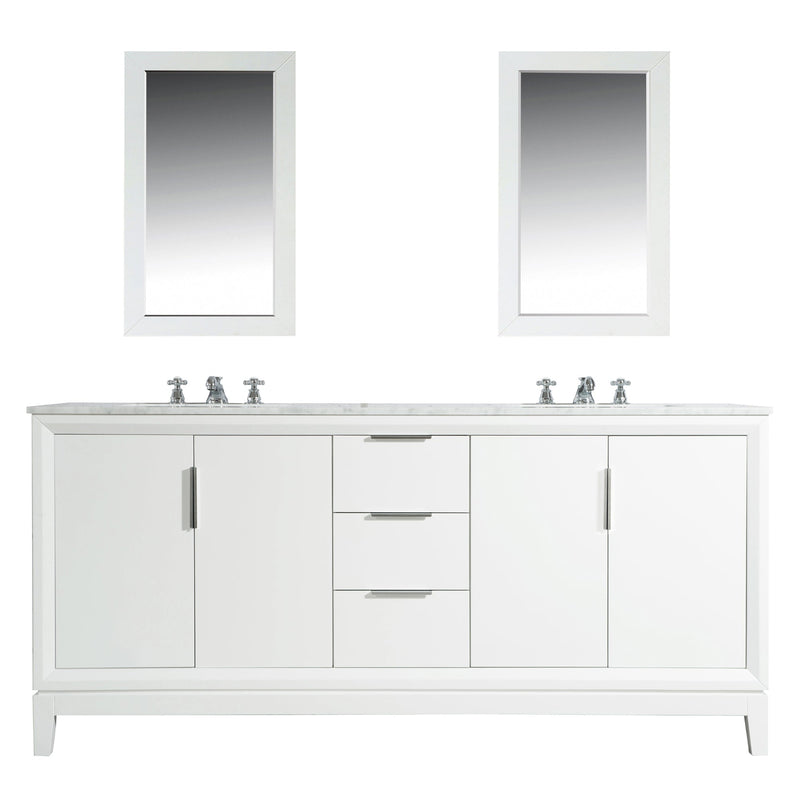 Water Creation Elizabeth 72" Double Sink Carrara White Marble Vanity in Pure White with Matching Mirror(s) VEL072CWPW04 - Model Bath