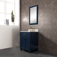 Water Creation Madison 24" Single Sink Carrara White Marble Vanity in Monarch Blue with F2-0012-06-TL Lavatory Faucet VMI024CWMB37 - Model Bath