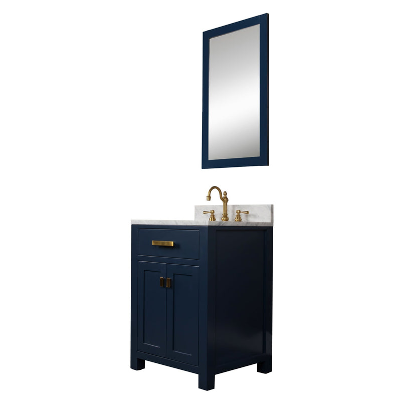 Water Creation Madison 24" Single Sink Carrara White Marble Vanity in Monarch Blue with F2-0012-06-TL Lavatory Faucet VMI024CWMB37 - Model Bath
