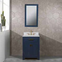 Water Creation Madison 24" Single Sink Carrara White Marble Vanity in Monarch Blue with F2-0012-06-TL Lavatory Faucet VMI024CWMB37 - Model Bath