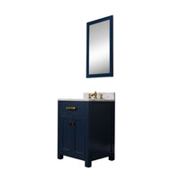 Water Creation Madison 24" Single Sink Carrara White Marble Vanity in Monarch Blue with Matching Mirror and F2-0013-06-FX Lavatory Faucet VMI024CWMB38 - Model Bath