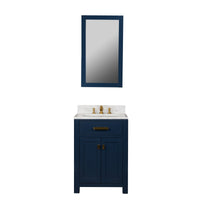 Water Creation Madison 24" Single Sink Carrara White Marble Vanity in Monarch Blue with Matching Mirror and F2-0013-06-FX Lavatory Faucet VMI024CWMB38 - Model Bath