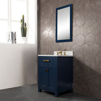 Water Creation Madison 24" Single Sink Carrara White Marble Vanity in Monarch Blue with Matching Mirror and F2-0013-06-FX Lavatory Faucet VMI024CWMB38 - Model Bath