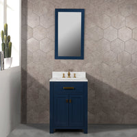 Water Creation Madison 24" Single Sink Carrara White Marble Vanity in Monarch Blue with Matching Mirror and F2-0013-06-FX Lavatory Faucet VMI024CWMB38 - Model Bath