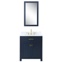Water Creation Madison 30" Single Sink Carrara White Marble Vanity in Monarch Blue with Matching Mirror and F2-0012-06-TL Lavatory Faucet VMI030CWMB33 - Model Bath