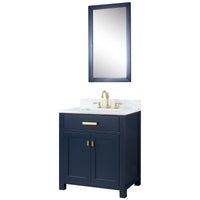 Water Creation Madison 30" Single Sink Carrara White Marble Vanity in Monarch Blue with Matching Mirror and F2-0012-06-TL Lavatory Faucet VMI030CWMB33 - Model Bath