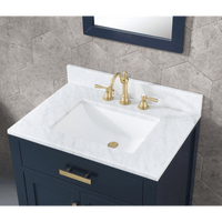 Water Creation Madison 30" Single Sink Carrara White Marble Vanity in Monarch Blue with Matching Mirror VMI030CWMB01 - Model Bath