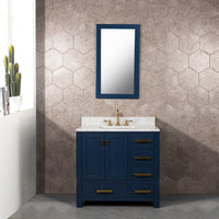 Water Creation Madison 36" Single Sink Carrara White Marble Vanity in Monarch Blue with F2-0012-06-TL Lavatory Faucet VMI036CWMB37 - Model Bath