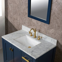 Water Creation Madison 36" Single Sink Carrara White Marble Vanity in Monarch Blue with F2-0012-06-TL Lavatory Faucet VMI036CWMB37 - Model Bath
