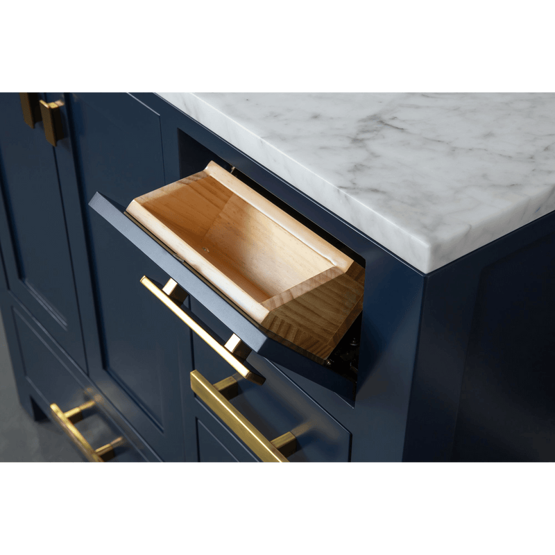 Water Creation Madison 36" Single Sink Carrara White Marble Vanity in Monarch Blue with F2-0012-06-TL Lavatory Faucet VMI036CWMB37 - Model Bath
