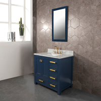 Water Creation Madison 36" Single Sink Carrara White Marble Vanity in Monarch Blue with F2-0012-06-TL Lavatory Faucet VMI036CWMB37 - Model Bath