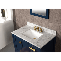 Water Creation Madison 36" Single Sink Carrara White Marble Vanity in Monarch Blue with F2-0013-06-FX Lavatory Faucet VMI036CWMB42 - Model Bath