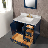Water Creation Madison 36" Single Sink Carrara White Marble Vanity in Monarch Blue with F2-0013-06-FX Lavatory Faucet VMI036CWMB42 - Model Bath