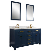 Water Creation Madison 60" Double Sink Carrara White Marble Vanity in Monarch Blue with Matching Mirror(s) and F2-0012-06-TL Lavatory Faucet(s) VMI060CWMB35 - Model Bath