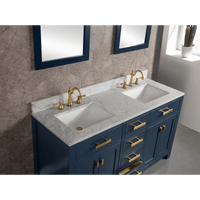 Water Creation Madison 60" Double Sink Carrara White Marble Vanity in Monarch Blue with Matching Mirror(s) and F2-0012-06-TL Lavatory Faucet(s) VMI060CWMB35 - Model Bath