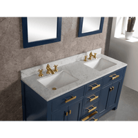 Water Creation Madison 60" Double Sink Carrara White Marble Vanity in Monarch Blue with Matching Mirror(s) and F2-0013-06-FX Lavatory Faucet(s) VMI060CWMB40 - Model Bath