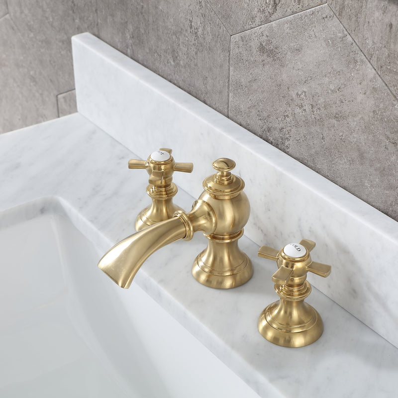 Water Creation Madison 60" Double Sink Carrara White Marble Vanity in Monarch Blue with Matching Mirror(s) and F2-0013-06-FX Lavatory Faucet(s) VMI060CWMB40 - Model Bath