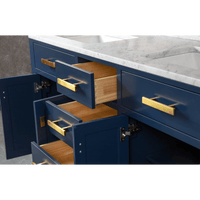 Water Creation Madison 60" Double Sink Carrara White Marble Vanity in Monarch Blue with Matching Mirror(s) and F2-0013-06-FX Lavatory Faucet(s) VMI060CWMB40 - Model Bath