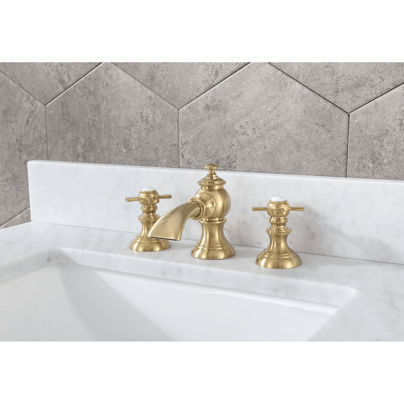 Water Creation Madison 60" Double Sink Carrara White Marble Vanity in Monarch Blue with Matching Mirror(s) and F2-0013-06-FX Lavatory Faucet(s) VMI060CWMB40 - Model Bath