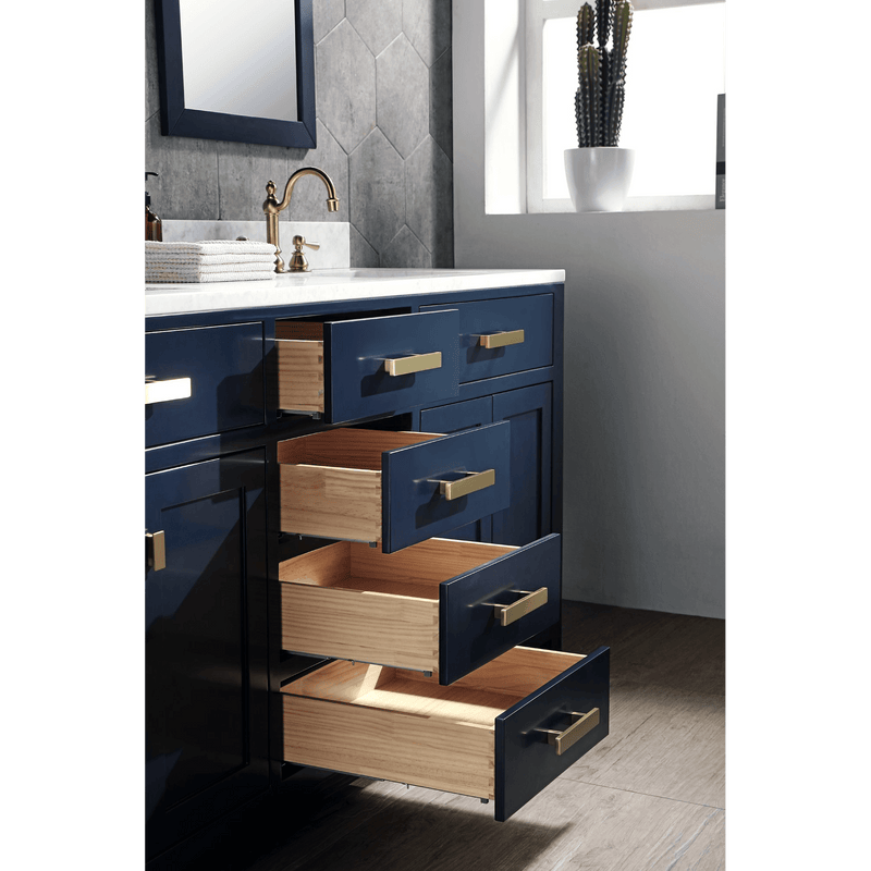 Water Creation Madison 72" Double Sink Carrara White Marble Vanity in Monarch Blue with F2-0012-06-TL Lavatory Faucet(s) VMI072CWMB37 - Model Bath