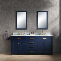 Water Creation Madison 72" Double Sink Carrara White Marble Vanity in Monarch Blue with F2-0012-06-TL Lavatory Faucet(s) VMI072CWMB37 - Model Bath