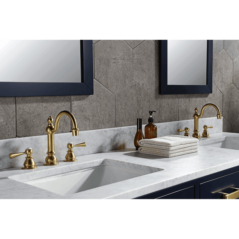 Water Creation Madison 72" Double Sink Carrara White Marble Vanity in Monarch Blue with F2-0012-06-TL Lavatory Faucet(s) VMI072CWMB37 - Model Bath