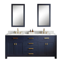 Water Creation Madison 72" Double Sink Carrara White Marble Vanity in Monarch Blue with F2-0012-06-TL Lavatory Faucet(s) VMI072CWMB37 - Model Bath