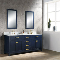 Water Creation Madison 72" Double Sink Carrara White Marble Vanity in Monarch Blue with F2-0012-06-TL Lavatory Faucet(s) VMI072CWMB37 - Model Bath