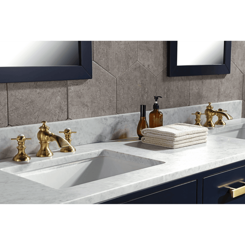 Water Creation Madison 72" Double Sink Carrara White Marble Vanity in Monarch Blue with F2-0013-06-FX Lavatory Faucet(s) VMI072CWMB42 - Model Bath
