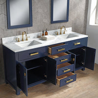 Water Creation Madison 72" Double Sink Carrara White Marble Vanity in Monarch Blue with Matching Mirror(s) VMI072CWMB04 - Model Bath