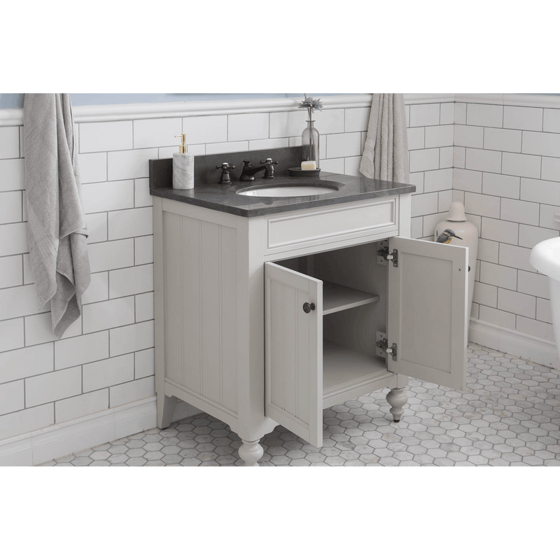 Water Creation Potenza 30" Bathroom Vanity in Earl Grey with Blue Limestone Top with Faucet and Mirror POTENZA30EGBF1 - Model Bath
