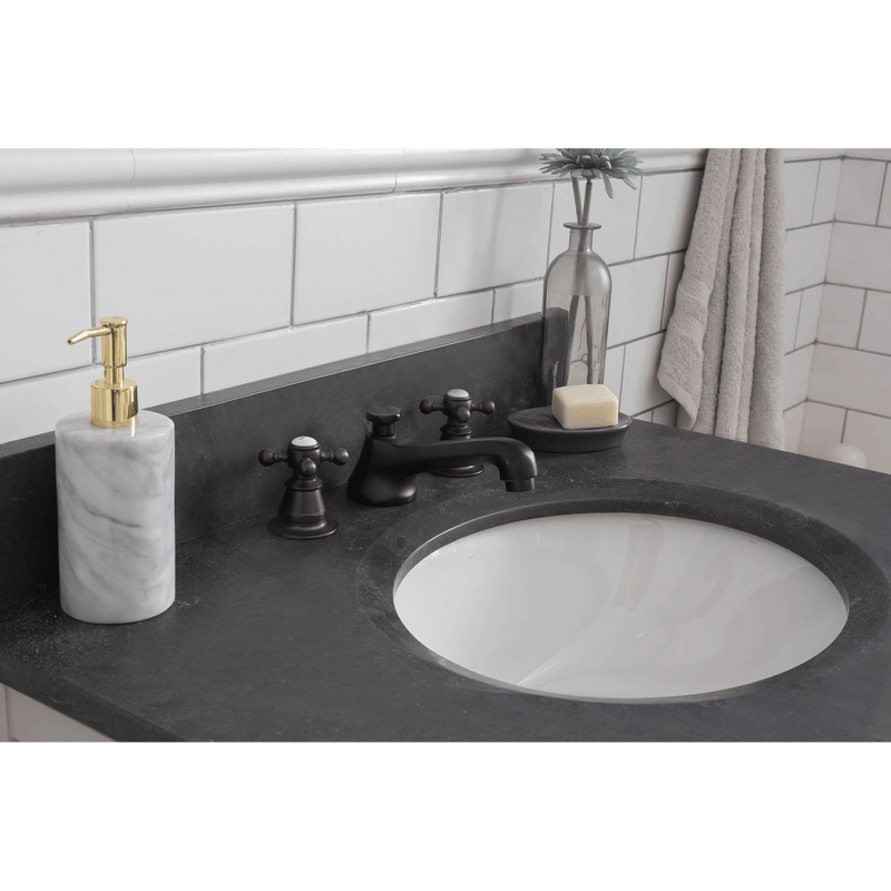 Water Creation Potenza 30" Bathroom Vanity in Earl Grey with Blue Limestone Top with Faucet and Mirror POTENZA30EGBF1 - Model Bath