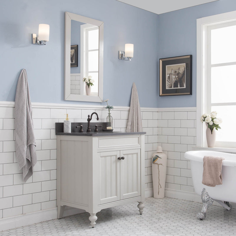 Water Creation Potenza 30" Bathroom Vanity in Earl Grey with Blue Limestone Top with Faucet and Mirror POTENZA30EGBF2 - Model Bath