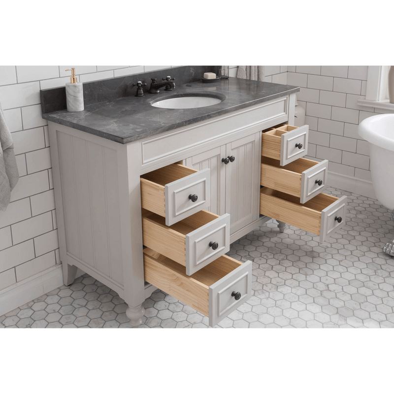Water Creation Potenza 48" Bathroom Vanity in Earl Grey with Blue Limestone Top with Faucet and Mirror POTENZA48EGBF1 - Model Bath