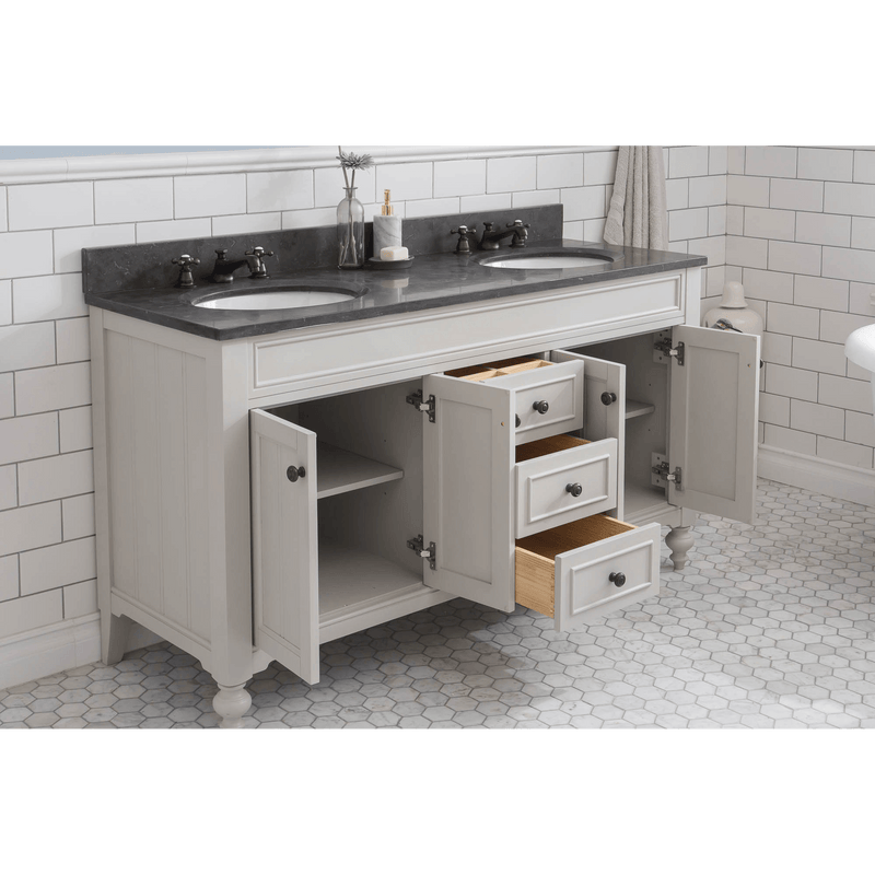Water Creation Potenza 60" Bathroom Vanity in Earl Grey with Blue Limestone Top with Faucet and Small Mirror POTENZA60EGCF1 - Model Bath