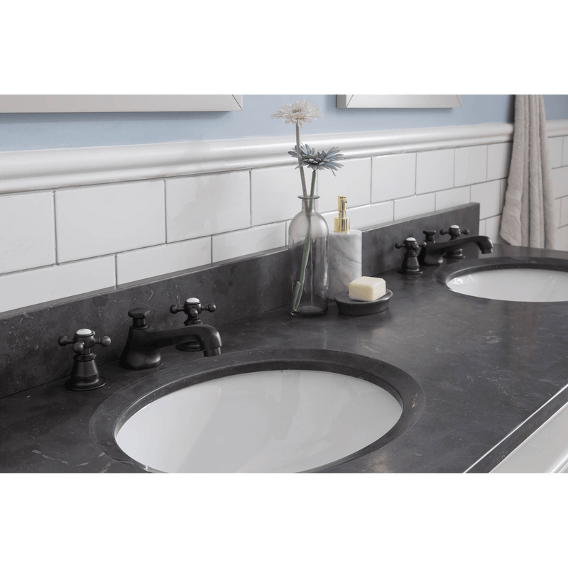 Water Creation Potenza 60" Bathroom Vanity in Earl Grey with Blue Limestone Top with Faucet and Small Mirror POTENZA60EGCF1 - Model Bath