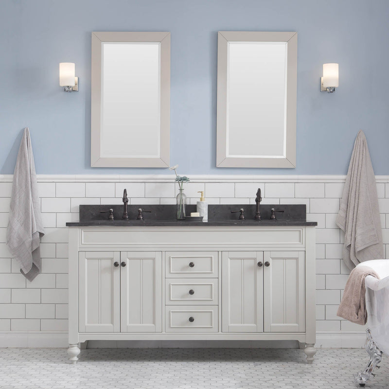 Water Creation Potenza 60" Bathroom Vanity in Earl Grey with Blue Limestone Top with Faucet and Small Mirror POTENZA60EGCF2 - Model Bath