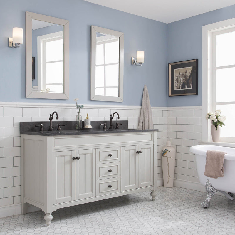 Water Creation Potenza 60" Bathroom Vanity in Earl Grey with Blue Limestone Top with Faucet and Small Mirror POTENZA60EGCF2 - Model Bath