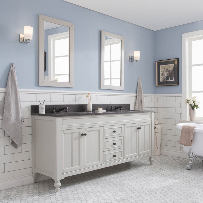 Water Creation Potenza 72" Bathroom Vanity in Earl Grey with Blue Limestone Top with Faucet and Small Mirror POTENZA72EGCF1 - Model Bath