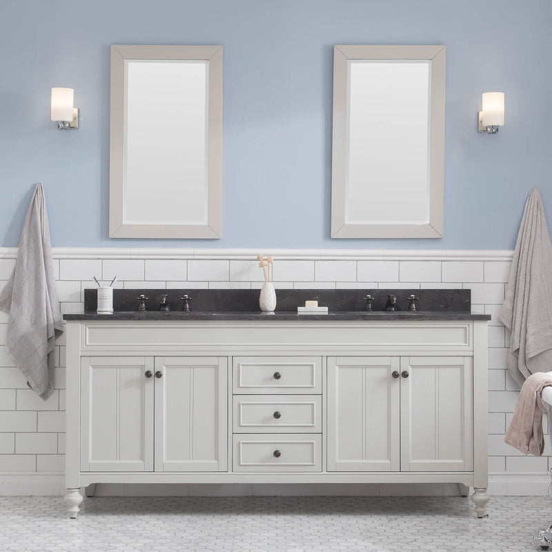 Water Creation Potenza 72" Bathroom Vanity in Earl Grey with Blue Limestone Top with Faucet and Small Mirror POTENZA72EGCF1 - Model Bath