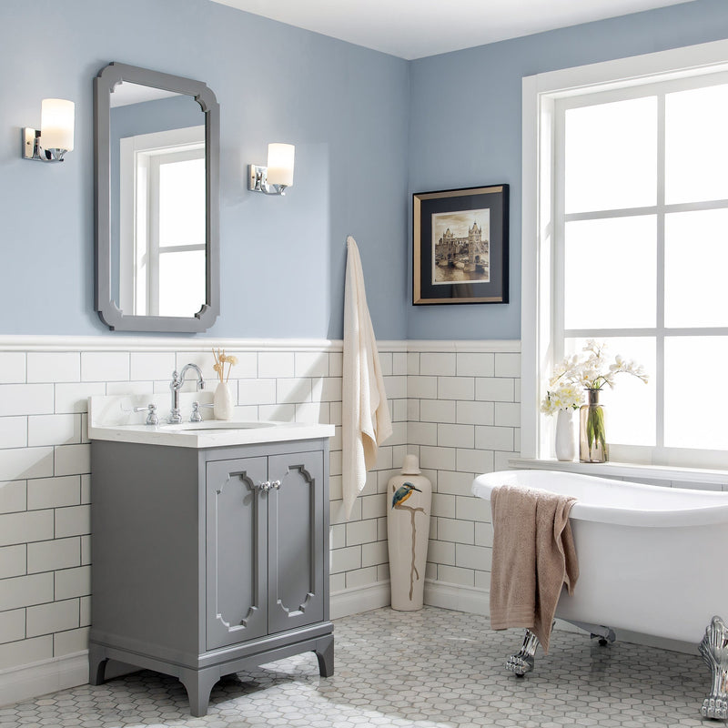 Water Creation Queen 24" Single Sink Quartz Carrara Vanity in Cashmere Grey with F2-0012-01-TL Lavatory Faucet(s) VQU024QCCG47 - Model Bath