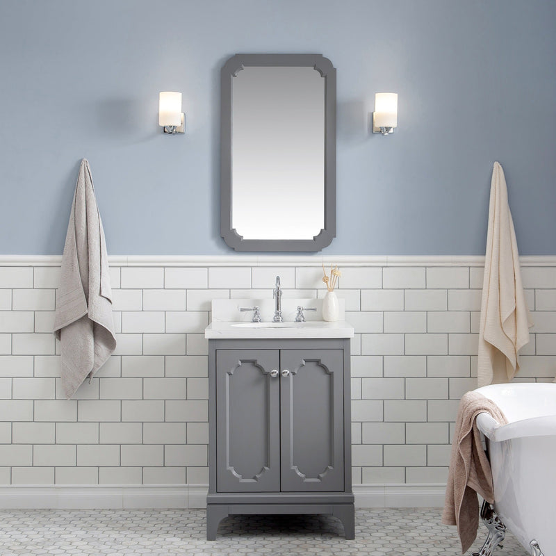 Water Creation Queen 24" Single Sink Quartz Carrara Vanity in Cashmere Grey with F2-0012-01-TL Lavatory Faucet(s) VQU024QCCG47 - Model Bath