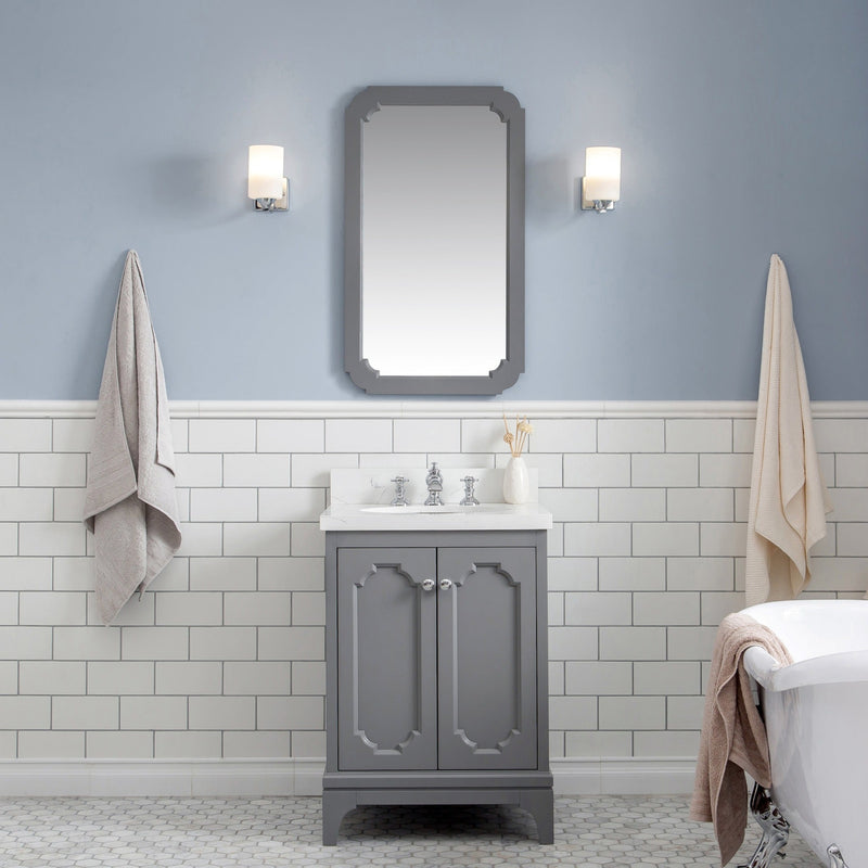 Water Creation Queen 24" Single Sink Quartz Carrara Vanity in Cashmere Grey with F2-0013-01-FX Lavatory Faucet(s) VQU024QCCG72 - Model Bath