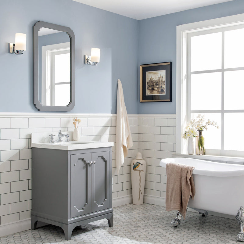 Water Creation Queen 24" Single Sink Quartz Carrara Vanity in Cashmere Grey with F2-0013-01-FX Lavatory Faucet(s) VQU024QCCG72 - Model Bath