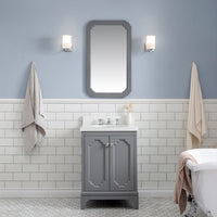 Water Creation Queen 24" Single Sink Quartz Carrara Vanity in Cashmere Grey with Matching Mirror(s) and F2-0009-01-BX Lavatory Faucet(s) VQU024QCCG02 - Model Bath