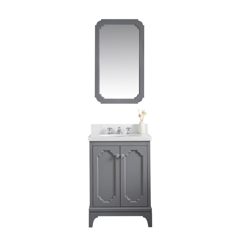 Water Creation Queen 24" Single Sink Quartz Carrara Vanity in Cashmere Grey with Matching Mirror(s) and F2-0009-01-BX Lavatory Faucet(s) VQU024QCCG02 - Model Bath