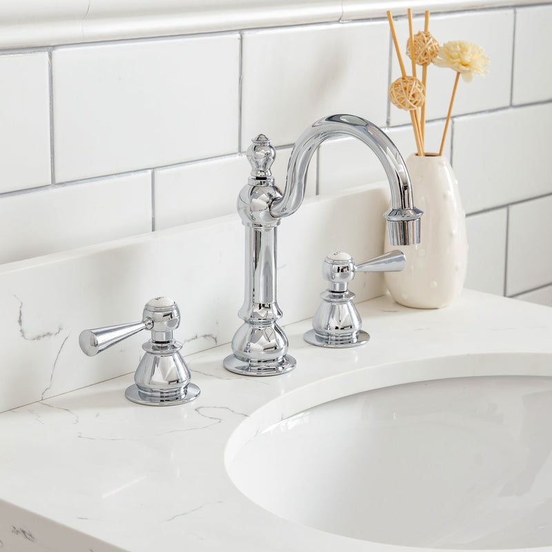 Water Creation Queen 24" Single Sink Quartz Carrara Vanity in Cashmere Grey with Matching Mirror(s) and F2-0012-01-TL Lavatory Faucet(s) VQU024QCCG43 - Model Bath