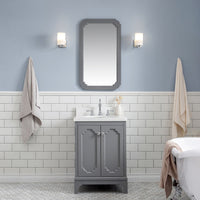Water Creation Queen 24" Single Sink Quartz Carrara Vanity in Cashmere Grey with Matching Mirror(s) and F2-0012-01-TL Lavatory Faucet(s) VQU024QCCG43 - Model Bath