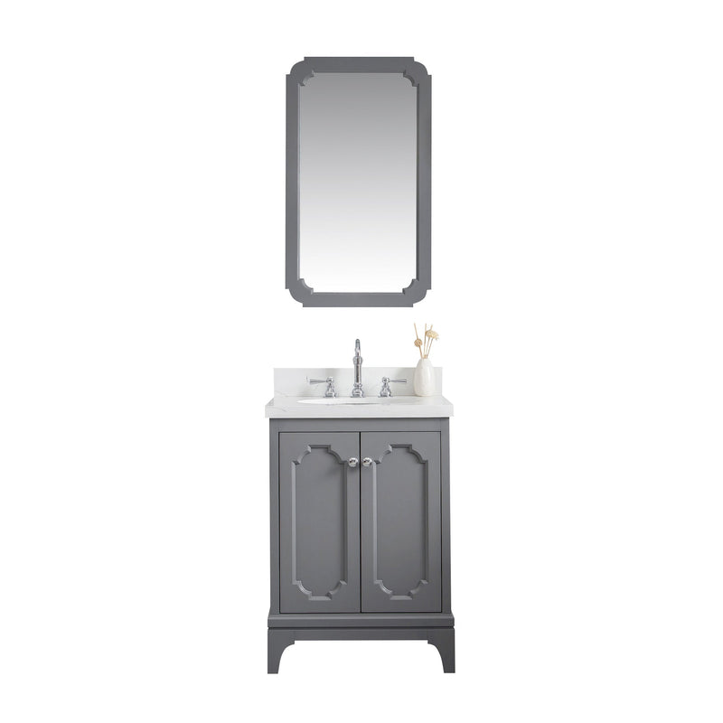 Water Creation Queen 24" Single Sink Quartz Carrara Vanity in Cashmere Grey with Matching Mirror(s) and F2-0012-01-TL Lavatory Faucet(s) VQU024QCCG43 - Model Bath